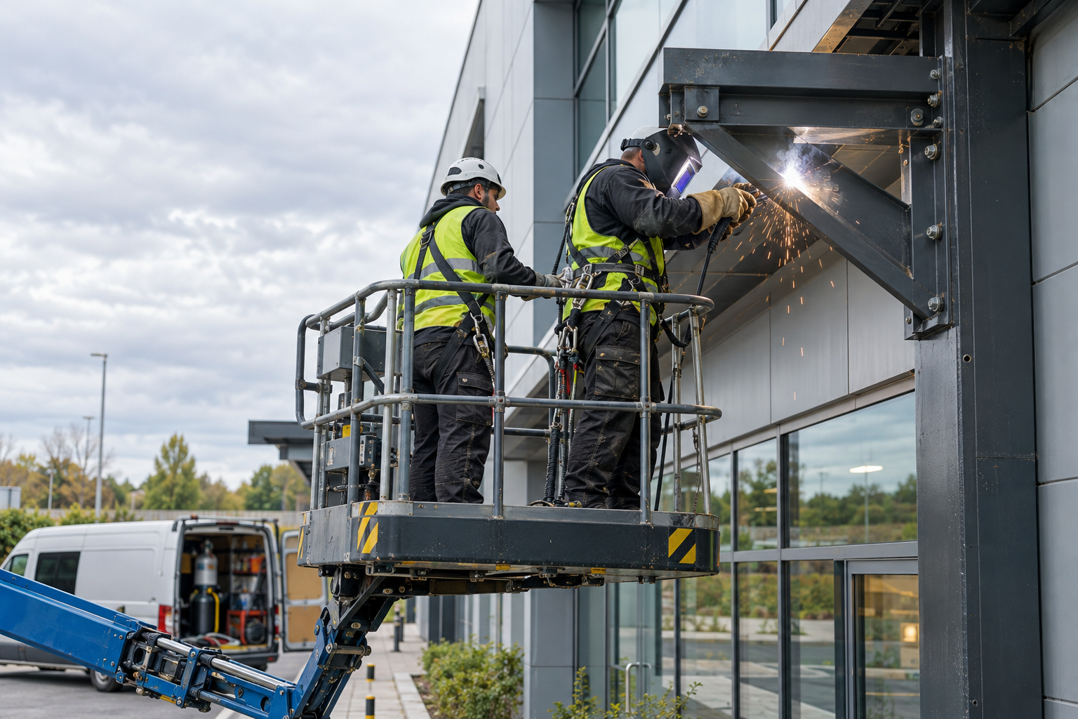 Mobile on-site welding and steel installation