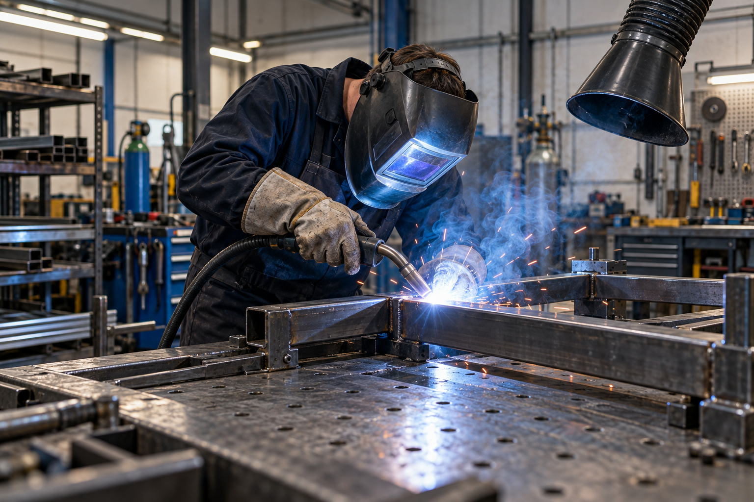 Professional welding and metal fabrication in a workshop